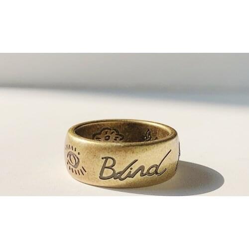 17FW Blind for Love Ring Fearless Love Eye Heart Flower and Bird Letter Titanium Steel Couple Wide Rings INS Trend Jewelry