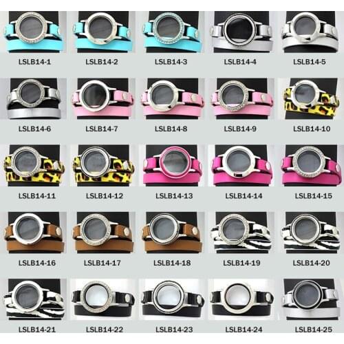 5pcs/ Lot Wholesale 30mm Mix Color Double Layer Twist Living Locket Pu Leather Locket Bracelets LSLB14