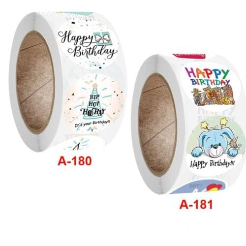 500pcs Round Shape White Sticker 2.5cm Happy Brithday letter stickers scrapbooking supplies cookies food /gift label