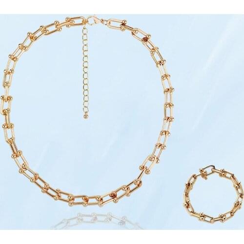 2021 New Fashion Punk Necklace Men Woman Hip Hop Couple Titanium Steel Chain Trendy Jewelry Sets Necklace Bracelet Stud Earrings