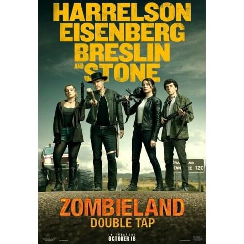 Zombieland Double Tap Harrelson Eisenberg Brelson Stone Movie Silk Fabric Wall Poster Art Decor Sticker Bright