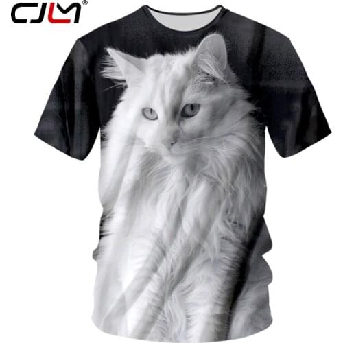 CJLM Mens New Lovely White Cat O Neck Tshirt 3D Printed Unisex Animal Puttern Harajuku Loose 6XL Man T shirt