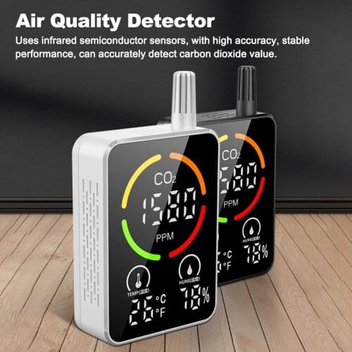 Infrared Semiconductor 3in1 CO2 Temperature Humidity Monitoring Device Digital Display Air Quality Detector with Time Display