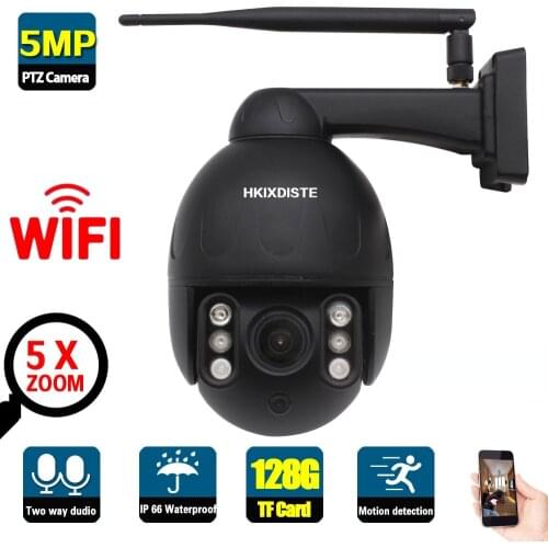 5MP CCTV Wifi Wireless PTZ IP Camera Outdoor Street Waterproof 5x Optical Zoom Dome Security Surveillance Camera Onvif H.265 P2P