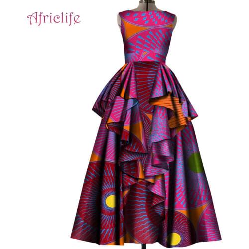 Summer Lady Dresses African Print Clothing Cotton O-Necklace Sleeveless Womens Plus Size Fashion Skirt WY4472