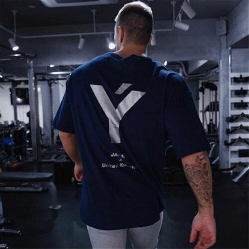New Running T Shirt Mens Short Sleeve Gym Shirt Sportswear Back Big Y Logo Casual T-SHIRTS Men Cotton Fitness Sport T-Shirt