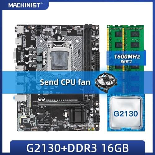 MACHINIST H61 motherboard LGA 1155 kit with Intel G2130 processor DDR3 16GB(2*8GB)1600MHz RAM Give away CPU cooler H61M-S1