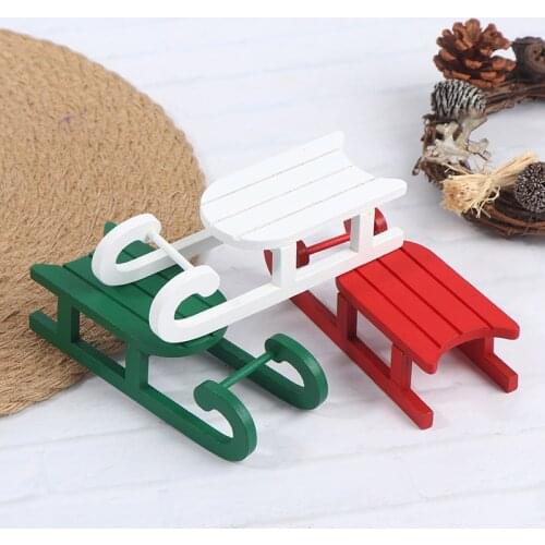 Mini Wooden Sleigh Gift Box Model DIY Christmas Landscape Doll House Accessory