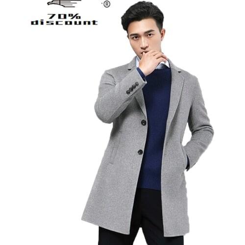Mens Coat Long Jacket Wool Coat Men Double Face Woolen Overcoat British Style Grey Peacoat Jackets Erkek Mont -02-2823