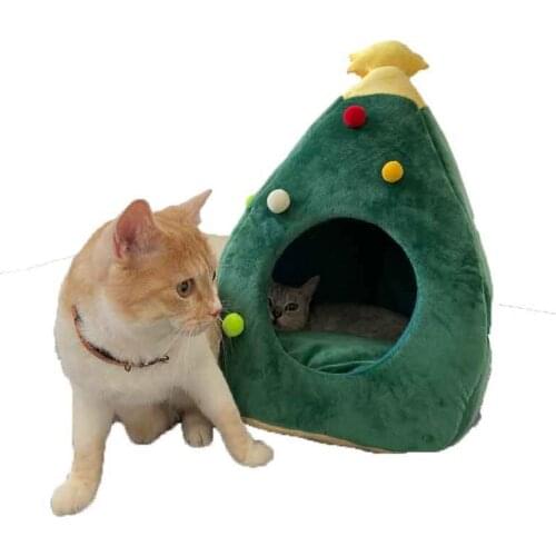 Soft Cat House House For Kittens Cat Home Christmas Bed Kennel Puppy Cave Sleeping Bed Christmas Tree Shape Cama Para Cachorro