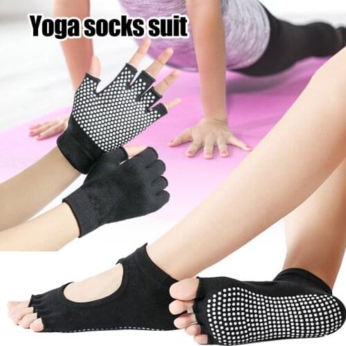 Newly Sports Fitness Yoga Socks and Gloves Set Five-toe Anti-skid Breathable Glove Socks Set