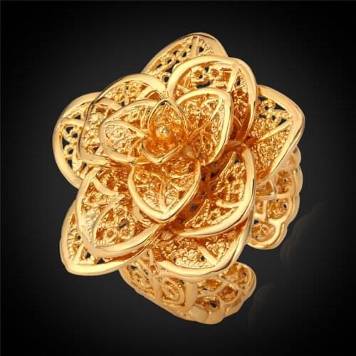 Wedding Rings For Women Vintage Jewelry Bridal Flora Gold Color Gorgeous Flowers Wedding Jewelry Ring R483
