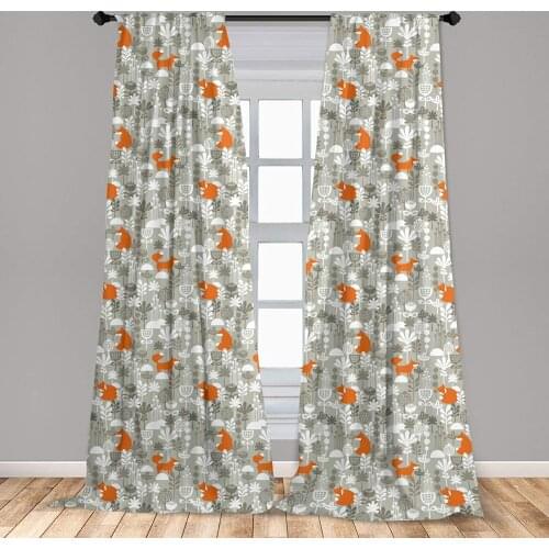 Autumn Fall Window Curtains Fox Animal Sleeping in The Forest Plants Woodland Wildlife Theme Window Drapes with Rod Pocket