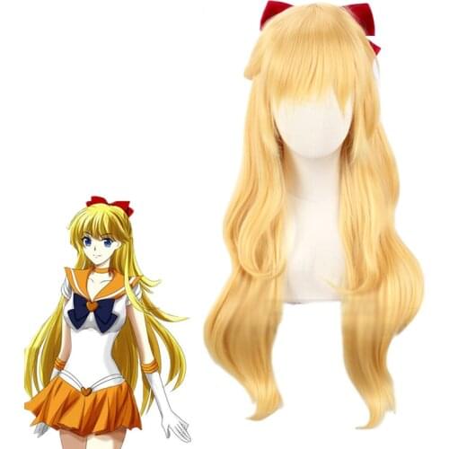 Sailor Venus Cosplay Wigs Sailor Moon Minako Aino Cosplay Wig Blonde Loose Wave Long Heat Resistant Synthetic Hair Wig