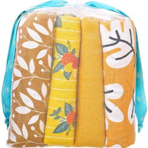 HappyFlute 4Pc Muslin Cotton Baby Swaddles Soft Newborn Blankets Bath Gauze Infant Wrap Sleepsack Stroller Cover Play Mat