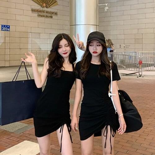 Sexy Dress For Women 2020 New Style Slim Halter Belt Wrap Buttock Summer Drawstring Black Temperament Sister