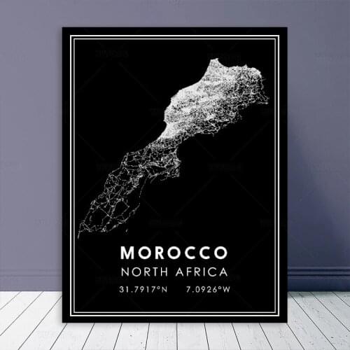 Poster MONOCCO Map Black White Nordic Living Room Decoration Road Line Canvas Print Painting Modern Home Decor Art