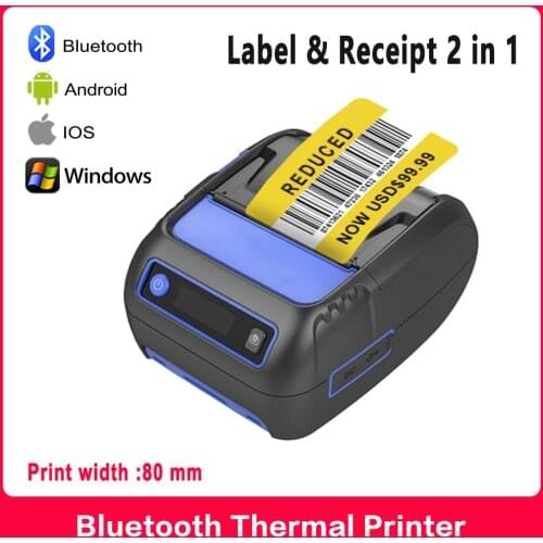 Portable Thermal Label And Receipt Printer 2 in 1 POS Bluetooth wireless Printer 80mm Android/iOS/Windows Bar Code Sticker
