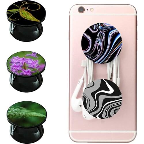 Expanding Flowers Green Leaves Stand Mount Phone Socket Fold Mobile Pocket Desktop Bracket Phone Grip Stand Holder Finger Holder