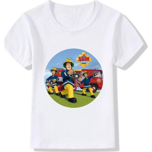 Fireman Sam Clothes Firefighter Design Kids T Shirt Boys/Girls Great Kawaii Short Sleeve Tops Childrens Funny T-Shirt