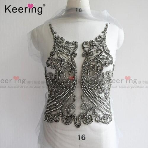 GRAY Women Charming Pearl Beaded Bodice Rhinestone Applique Patch WDP-026
