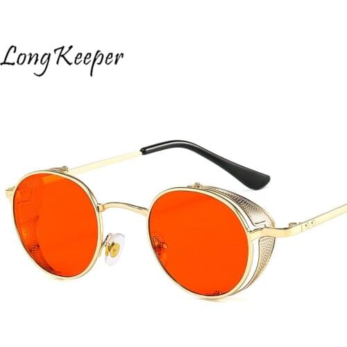 LongKeeper Metal Round Steampunk Sunglasses Men Women Brand Designer Fashion Retro Punk Glasses Alloy Frame Vintage Sunglasses