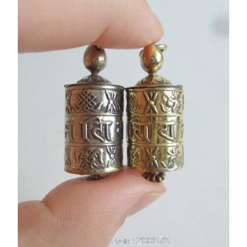 Tibetan Amulets Copper Mantras Prayer Wheel Box Locket Tibet Mani Amulet Pendant Lucky Babao Golden Silver Color TGB055