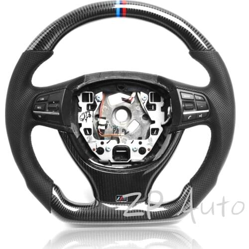 Carbon Fiber and Perforated Leather and LED for BMW F10 F18 Steering Wheel assembly without Paddle Shifters