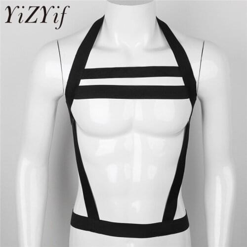 YiZYiF Elastic Nylon Halter Body Chest Harness Bondage Costumes Wetlook Sexy Male Harness BDSM Bondage Top Mens Lingerie Fetish