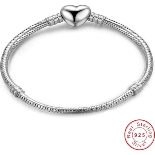Fine Jewelry Heart Love Bracelets Real 925 Sterling Silver Cuff Bracelet Silver 925 Jewelry For Women