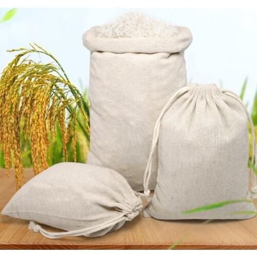 Cotton Linen Bag Simple Double Drawstring Drawstring Empty Bag White Household Rice Grain Storage Bag Breathable Jewelry Bags