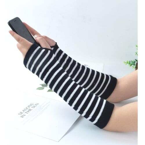 Womens Fingerless Gloves Long Striped Cotton Gloves Arm Warmers Sleeves Tattoo Over Lace Gloves Tatoo Sleeve Men Gothic