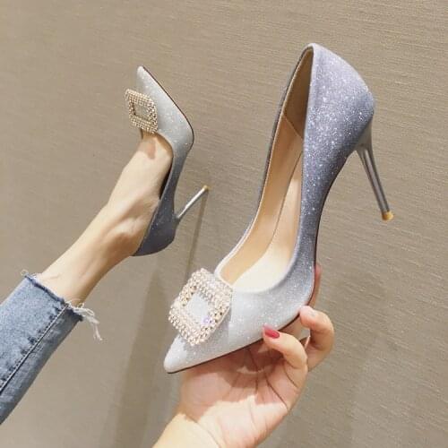 Womens High Heels 2021 New Spring Gradient Color Rhinestone Pointed Stiletto High Heels Banquet Wedding Shoes