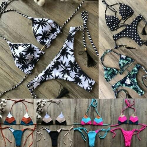 8 Styles Women Ladies Pacthwork Floral Summer Bikini Set Female Swimwear Push-up Bra Plant Print Swimsuit Beachwear Outfits