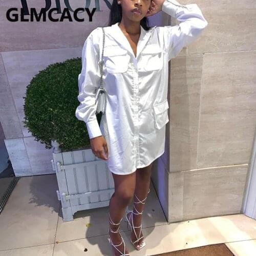 Women Long Sleeve Button Pockets Design Solid Color Shirt Dress