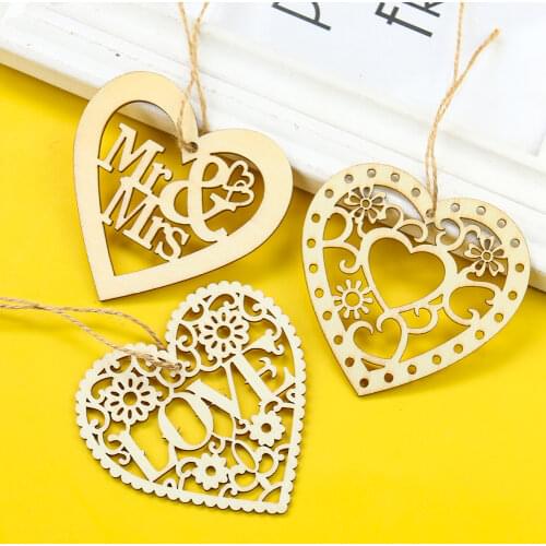 10PC Wooden Crafts Heart Hollowed Out English Letters "LOVE" Laser Engraved Ornament Wedding DIY Jewelry Pendant Decor Accessory