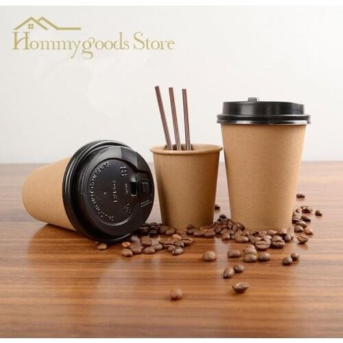 100pcs/pack Paper Coffee Cup Disposable Paper Cup With Lid Cover Eco Friendly Tea Cup Drinking Accessories