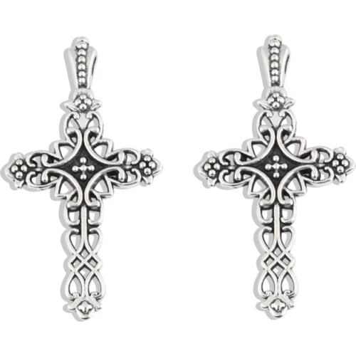 15pcs/lot Silver Color Flower Cross Charms Religious Beliefs Pendant DIY Handmade Charms for Jewelry Making 38x20.5mm