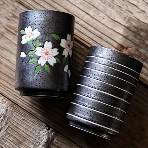 280ml Vintage Water Mug Japanese Style Water Cup Stoneware Ceramic Teacup Hand-painted Cuisine Drinkware Straight Tew Bowl