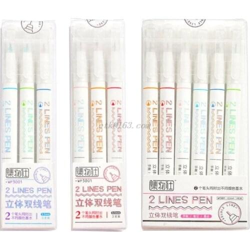 3/6pcs Double 2 Lines Gel Pen Marker DIY Scrapbooking Journal Decor Stationery