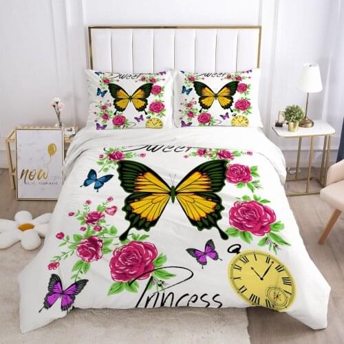 3D White Bedding Sets Butterfly Duvet Cover Set Quilt Covers Pillowcases Comforther Cases Double King Full Twin Size Bed Linens