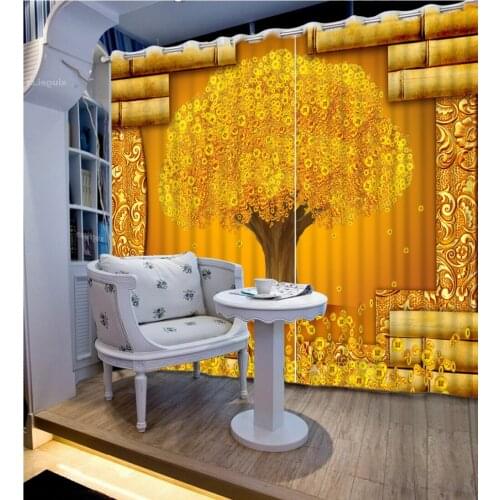 3D Curtains Home Bedroom Decoration Curtain Bamboo, Golden, Cash Cow Curtains For Bedroom Blackout Curtain