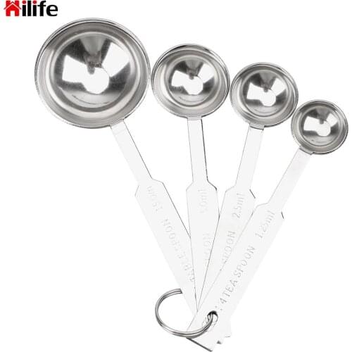 4pcs/set 1.25/2.5/5/15ml Measuring Spoon Scoop Tea Coffee Metal Measuring Cup Stainless Steel Cooking Baking Tools