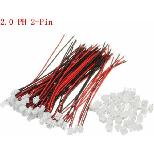 50 sets Mini Micro JST 2.0 PH 2-Pin Connector plug with Wires Cables 150MM