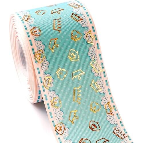 75mm Hot Foil Lace and Stripe Crown for DIY Thermal Transfer Printe Grosgrain Ribbon 2 yards