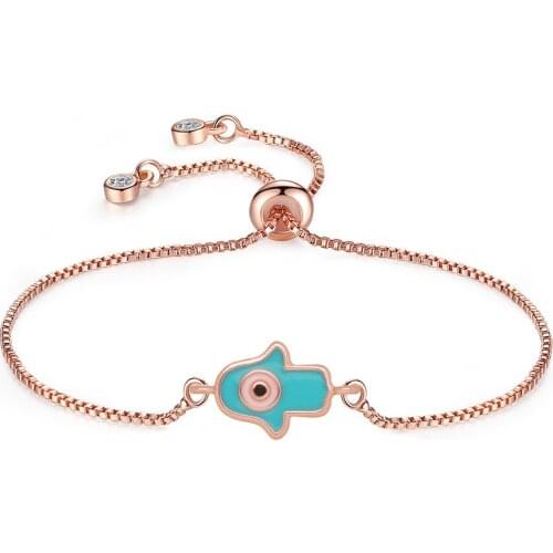 Cubic Zirconia Stones Brass Hamsa Hand Evil Eye Charm Protection Bracelet Blue Healing Strength Red String Macrame Jewelry Gift