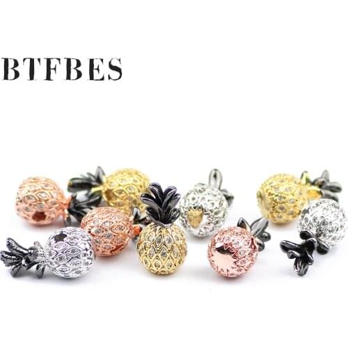 BTFBES 9*17mm Ananas Copper Beads Pendant Bracelet White Zircon Charms Spacer Loose beads Jewelry bracelets making DIY Pineapple
