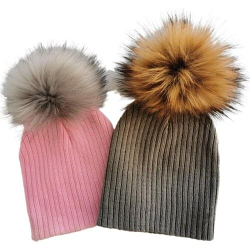 Infant toddler baby knitting winter knitted hat cap girl boy kids mink faux fur pompom children crown beanies casual skullies