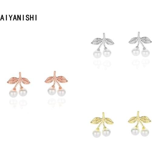 AIYANISHI Elegant 925 Sterling Silver Shell Pearl Leaves Earrings Wedding Engagement Silver Cute Earrings Lover Party Gifts