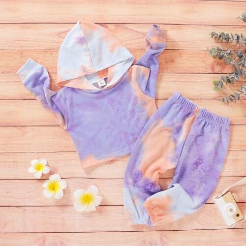 Children Long Sleeves Pants Suit Newborn Girls Tie-dye Printed Clothes Set Autumn Round Collar Tops Tee Trousers Baby Outfits